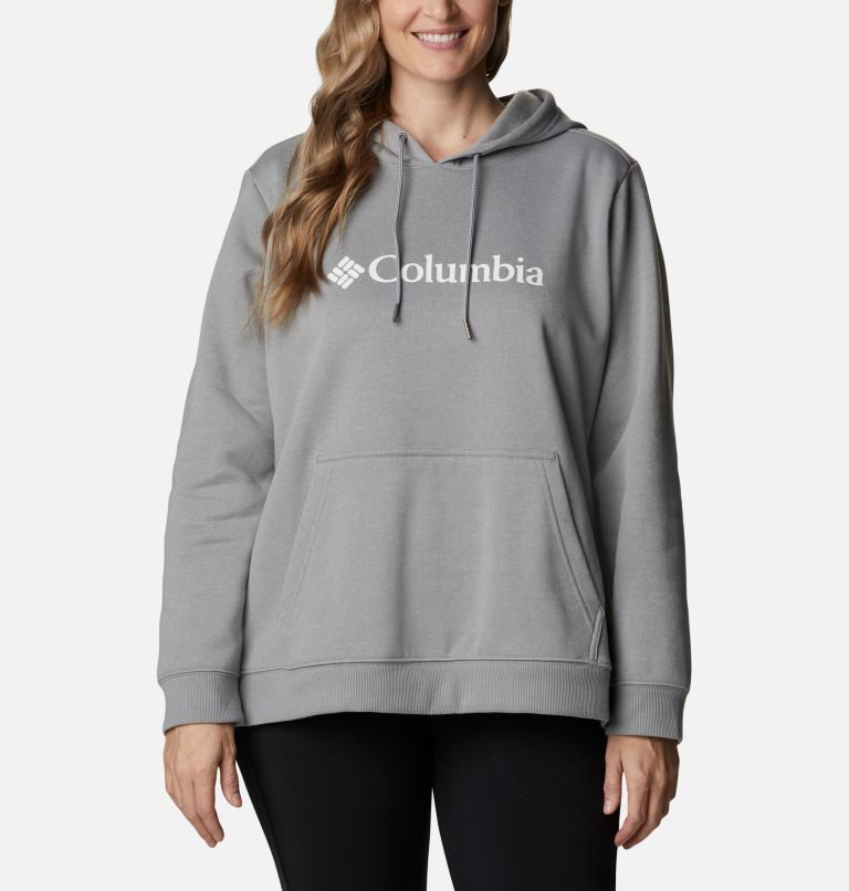 Women\'s Columbia Logo Hoodie Grey | Plus Size CA-EL64C